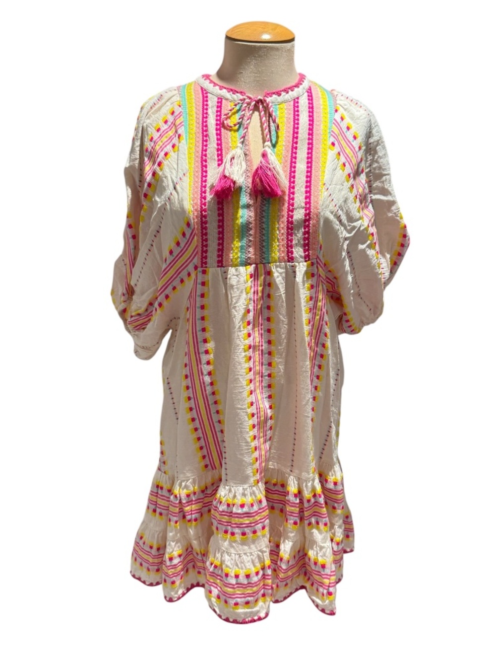 SAYLOR cream/white + neon bohemian style dress/swim cover-up - size xs
